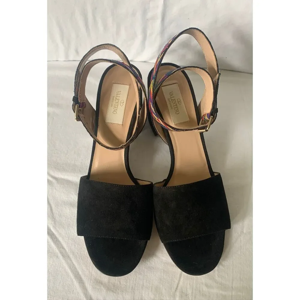 NEW IN BOX VALENTINO Native Couture EMBROIDERED ankle STRAP suede city SANDALS S